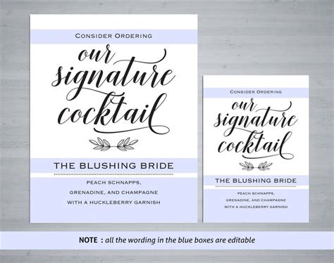 Signature Cocktail Sign Printable Editable Drink Sign - Etsy