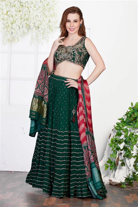 lehenga choli  dark green color roop sari palace