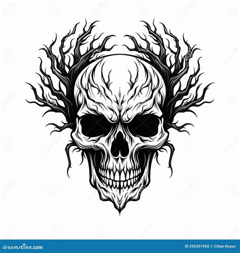 Death Metal Skull Tattoo Design Stock Illustration - Illustration of retro, heart: 295351950