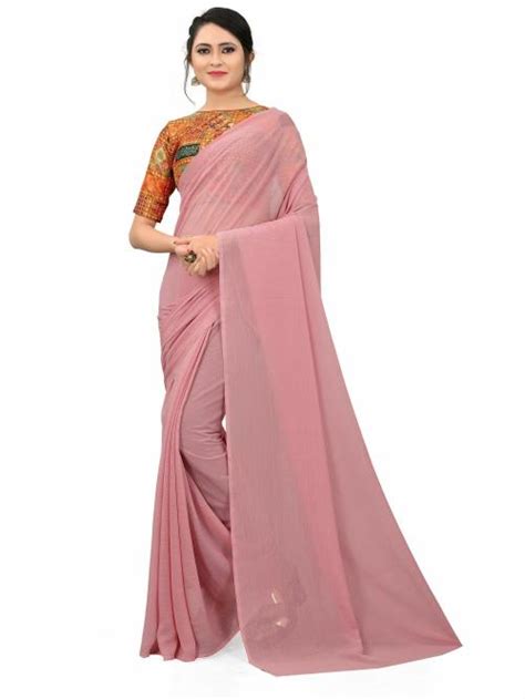 Buy Laheja Women Pink Solid Georgette Single Saree Online At Best