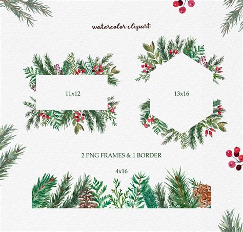 Christmas Wreath Greenery Clipart Winter Plants Watercolor | Etsy