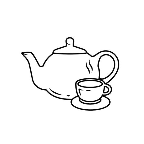 Premium Vector | Hand drawing tea set teapot and cup black outline ...