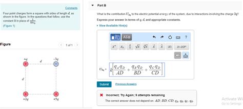 Solved Part B Constants Four Point Charges Form A Square