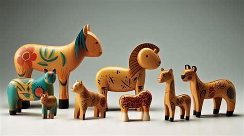 Premium AI Image | A set of wooden animal figurines