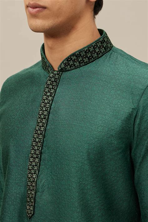 Buy Hunter Green Bel Buti Patterned Kurta Set Online In India Manyavar Kurta Pajama For Men