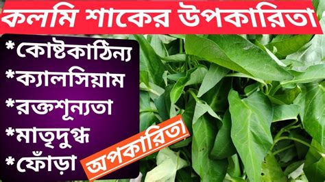 Kolmi Shak Upokaritaকলমি শাকের উপকারিতাকলমি শাককলমি শাকের উপকারিতা ও