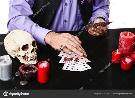 Male Fortune Teller Cards Table Closeup Stock Photo by ©serezniy 442344342