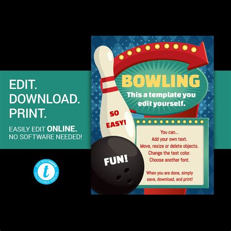 Editable Bowling Party Flyer Bowling League Flyer Bowling Flyer Bowling