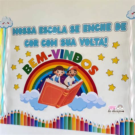 Painel De Boas Vindas Escola - Painel de Boas-Vindas Arco-Íris – Volta às Aulas – Prof Decorativa – Loja