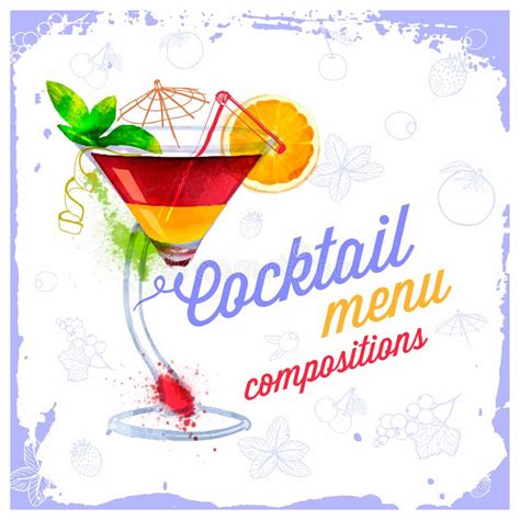 Cocktails Menu Drawn Watercolor Stock Vector Illustration Of Background Lemon 43173681