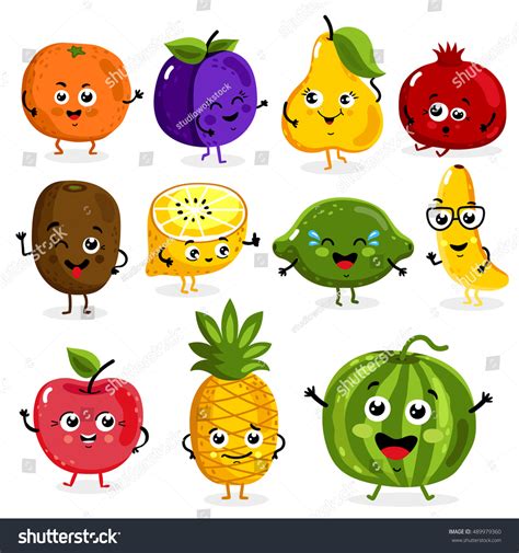 Cartoon personagens de frutas engraçadas e: vetor stock (livre de direitos) 489979360 | Shutterstock