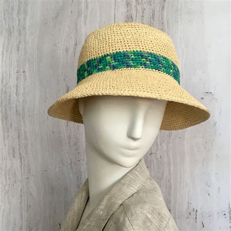 Raffia Panama Knit Hat Straw Raffia Crochet Hat With A Bright Stripe