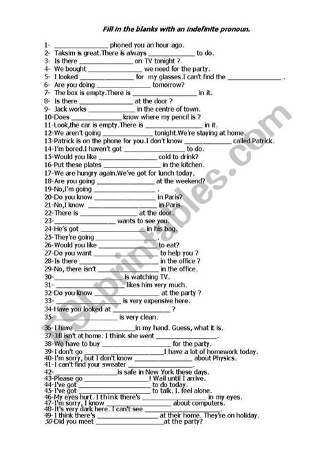 Indefinite Pronouns Exercises Esl Worksheet By Nzlnhn Grammar