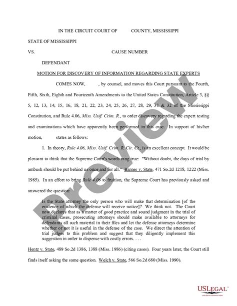 Mississippi Motion For Discovery Of Information Regarding State Experts