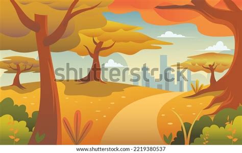 Autumn Scenery Drawing Flat Style Illustration Stock Vector (Royalty ...