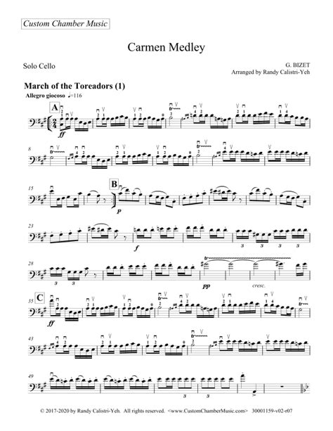 Bizet Carmen Medley Solo Cello Sheet Music Georges Bizet Cello Solo