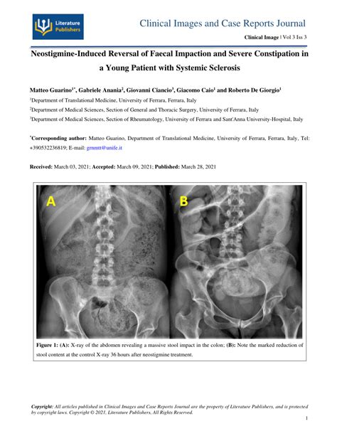 Pdf Neostigmine Induced Reversal Of Faecal Impaction And Severe