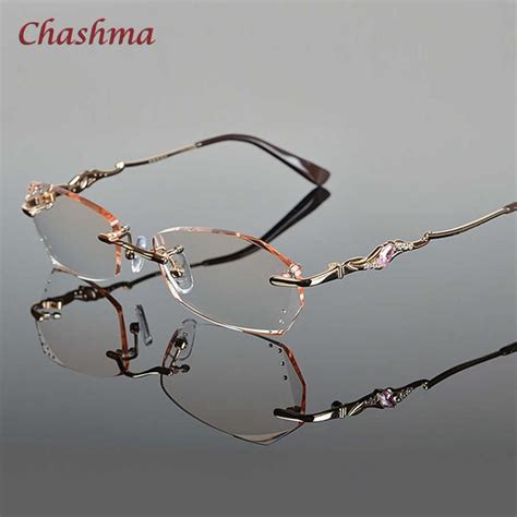 Rhinestone Rimless Glasses Women Diamond Trimmed Eyewear Dark Gradient