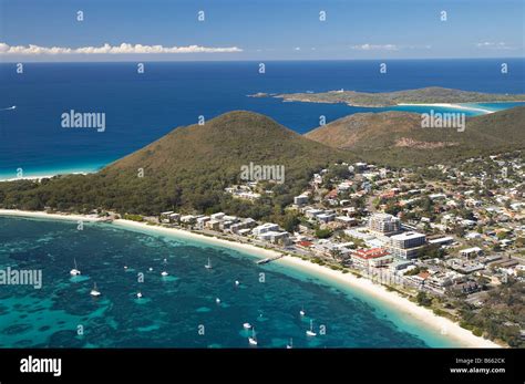 shoal bay port stephens  south wales australia aerial stock photo
