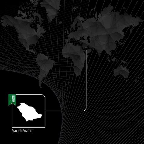 Arábia Saudita em mapa do mundo preto Mapa e bandeira da Arábia Saudita