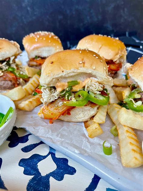 Kimchi Burger Sliders With Gochujang Chili Mayo Slice Of Jess