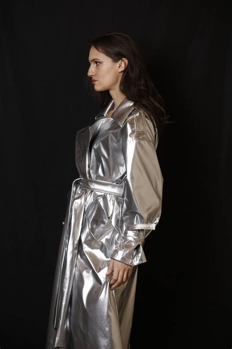 Tall Lacquer Vinyl Waterfall Silver Trenchcoat Etsy