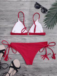 Off Cami Plunge Bikini Top And Lace Up Bottoms In Red Zaful