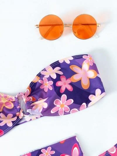 Piezas Con Estampado Floral Ba Ador Bikini Bandeau Falda De Playa