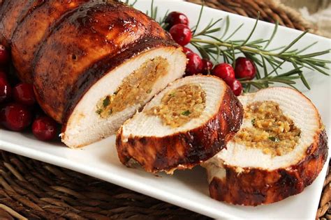 Spicy Cornbread And Sausage Stuffed Turkey Roulade With Cranberry