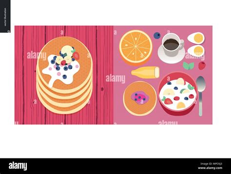 Simple Things Meal Flat Cartoon Vector Illustration Of Set Of