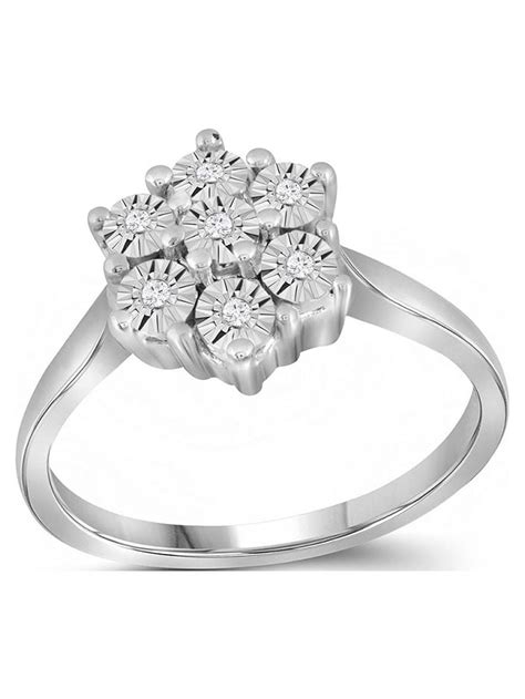 FB Jewels Sterling Silver Womens Round Diamond Illusion Set Flower