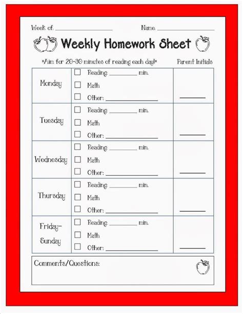 Grade Homework Sheets