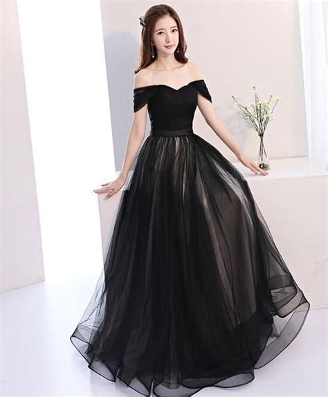 Black Off Shoulder Long Prom Dress Black Evening Dress Black Prom Dresses Black Ball Gown