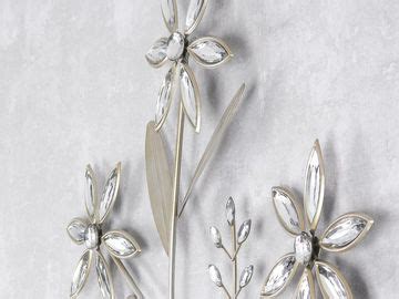 Exklusive Wand Deko Blume 68cm Silber Metall Wandbild Blumenzweig