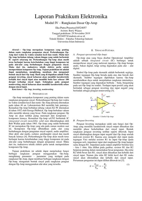 Pdf Laporan Praktikum Elektronika Modul Iv Rangkaian Dasar Op Riset