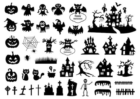 Premium Vector Set Of Silhouettes Of Halloween On A White Background Vector Illustration