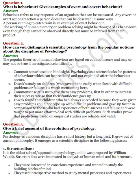 Ncert Solutions For Class 11 Psychology Chapter 1 What Is Psychology