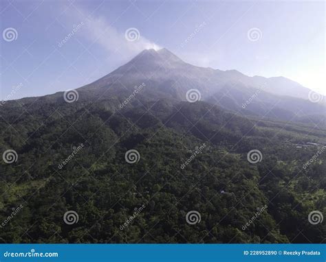 Aerial View Of Mount Merapi Landscape With Small Eruption In Yogyakarta