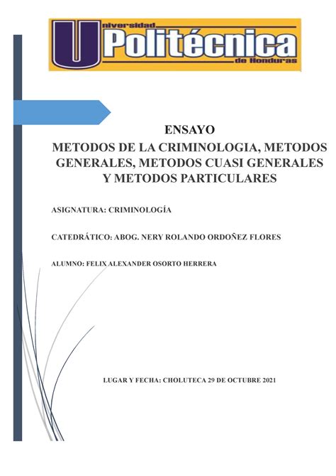 Criminologia Tarea Ensayo Metodos De La Criminologia Metodos Generales