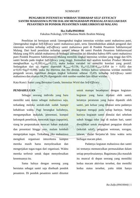 PDF SUMMARY PENGARUH INTENSITAS WIRIDAN Etheses Uin Malang Ac Id