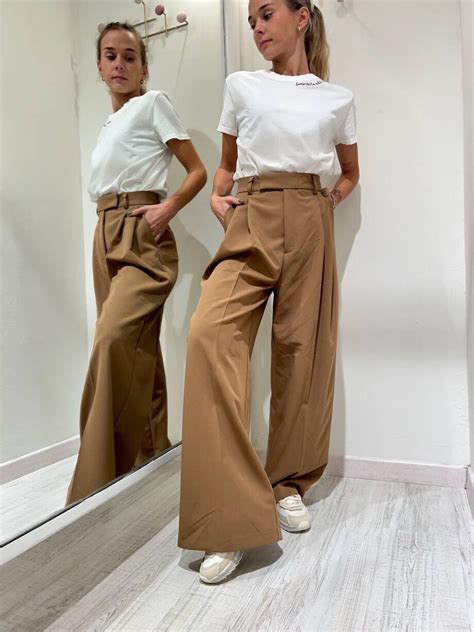 Pantalone Wide Leg Beige Nocciola Vicolo Scintille Store