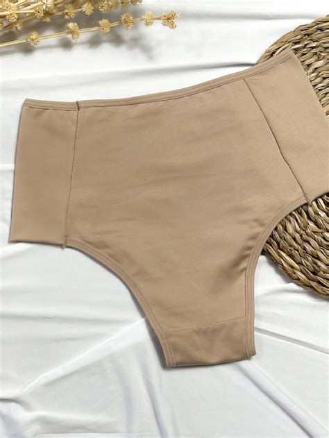 Kit 3 Calcinhas Nude Cintura Alta Pala Dupla Forro 100 Algodão Nâo Marca Cós Alto Ultra