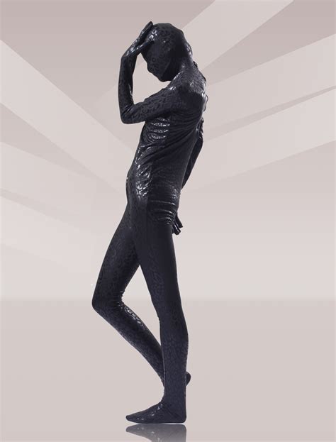 Black Leopard Shiny Metallic Unisex Zentai Suits