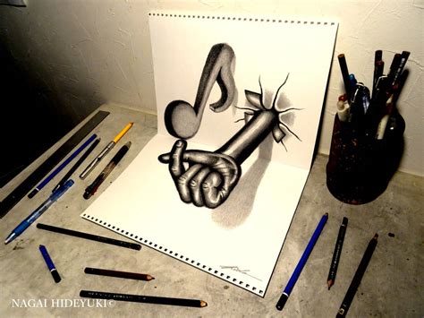 3d Drawing Musical Notes Popping Out Of Paper By Nagai Hideyuki On