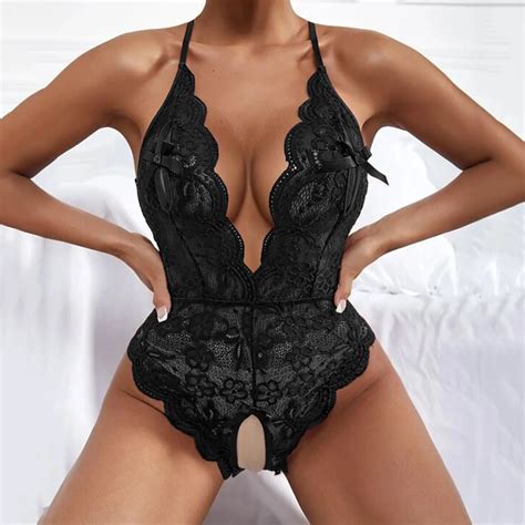 Ensemble de lingerie dos nu brodé en dentelle transparente costume de