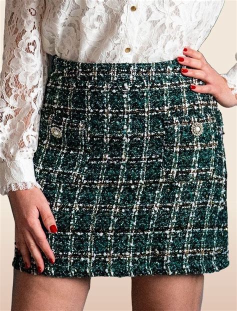 Falda Tweed Botones Joya Anna Color Verde Miss Olivia