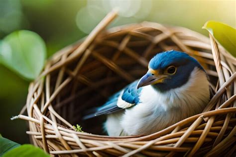 Premium Photo | A bluebird sits in a nest