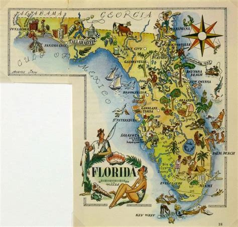 Florida Antique Vintage Pictorial Map Postcard Size Ebay Map Of