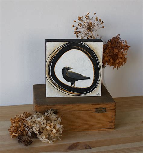 Small Crow Painting, Original Black Bird Painting, Original Bird ...