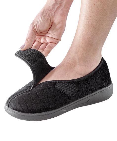 Silverts Women Extra Wide Velcro Slippers 8 Black